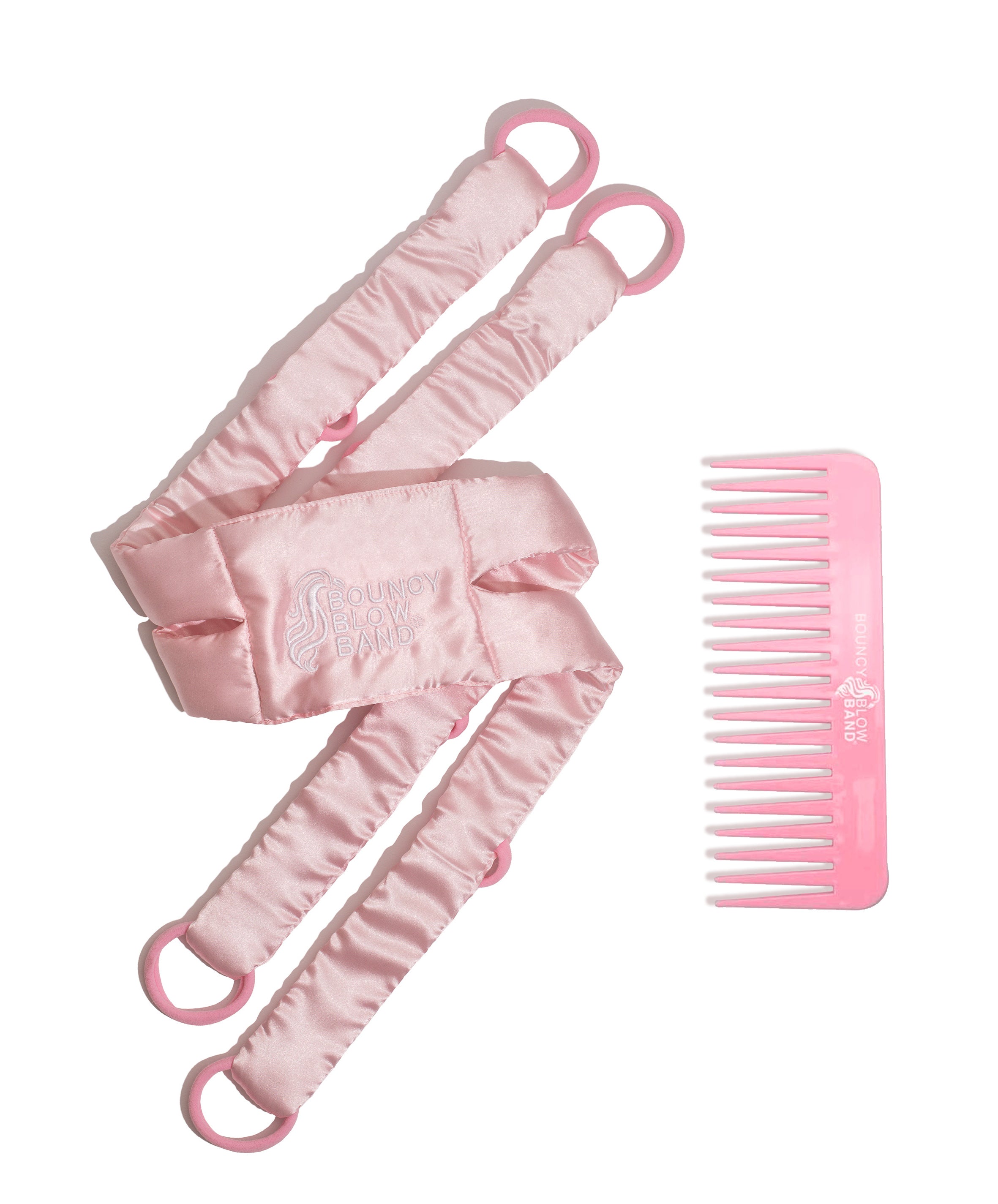 Heatless Curls & Comb Set by Bouncy Blow Band®-Pink Satin