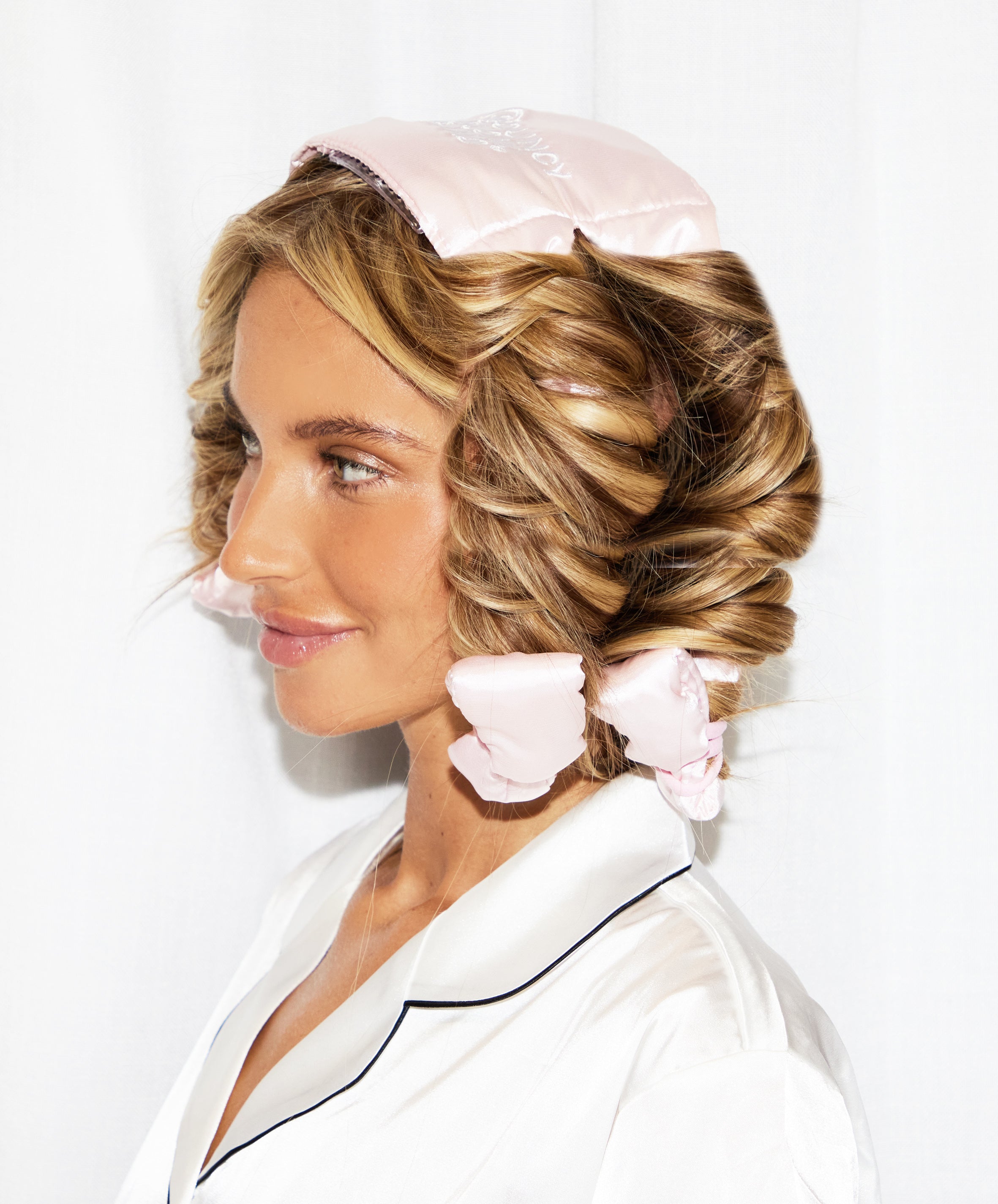 Heatless Curls & Comb Set by Bouncy Blow Band®-Pink Satin