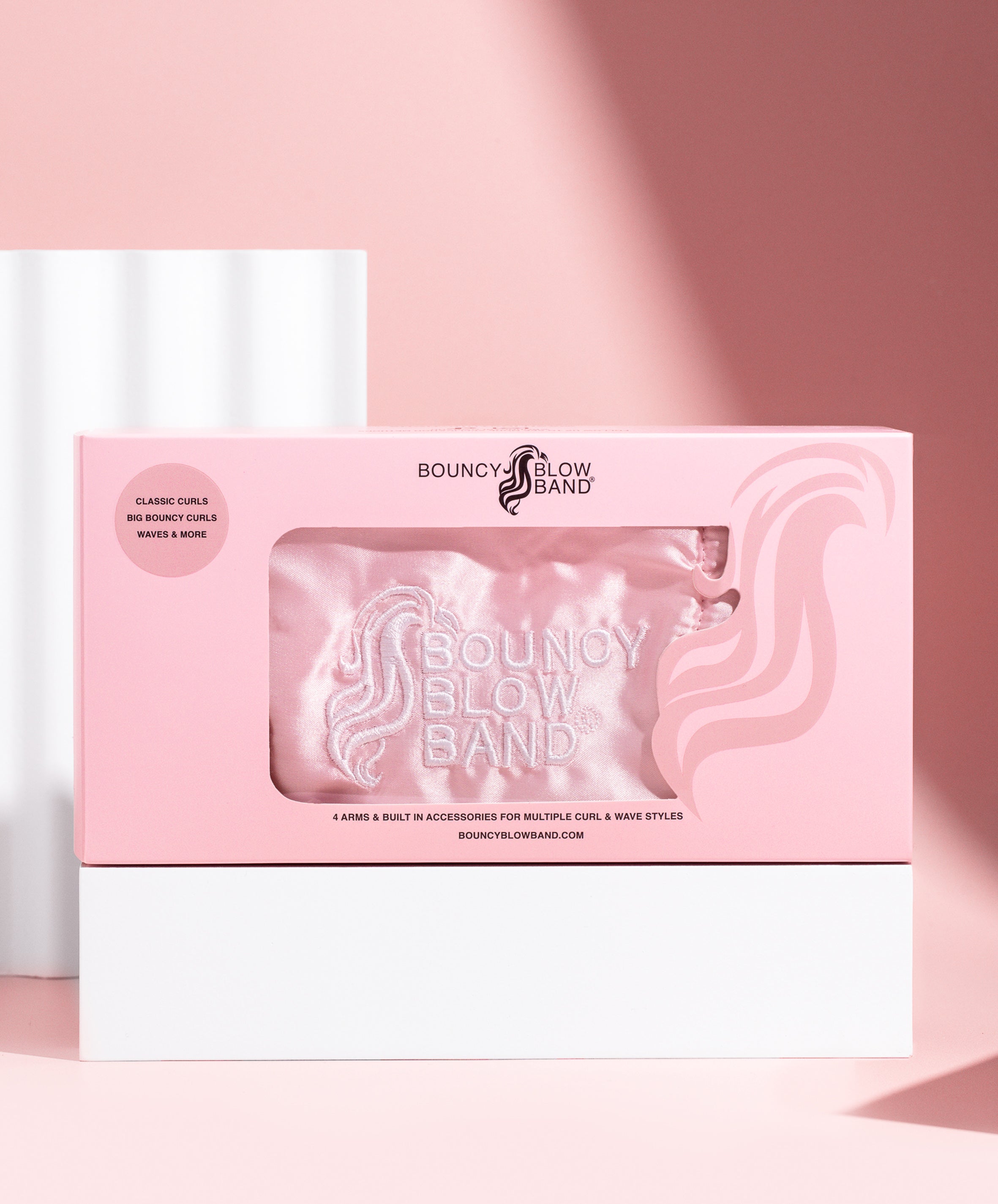 Heatless Curls & Comb Set by Bouncy Blow Band®-Pink Satin