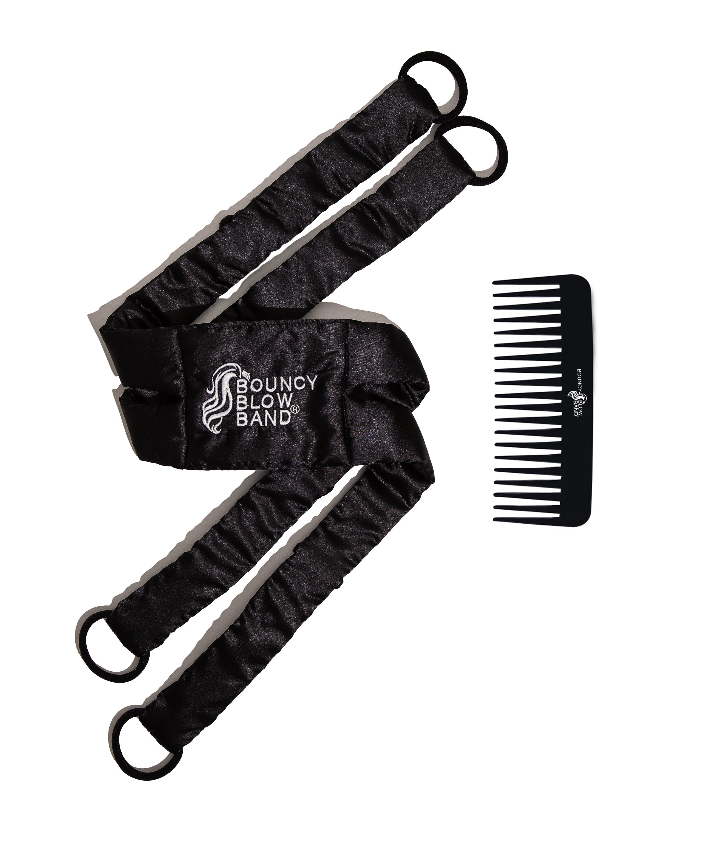 Heatless Curls & Comb Set by Bouncy Blow Band®-Black Satin