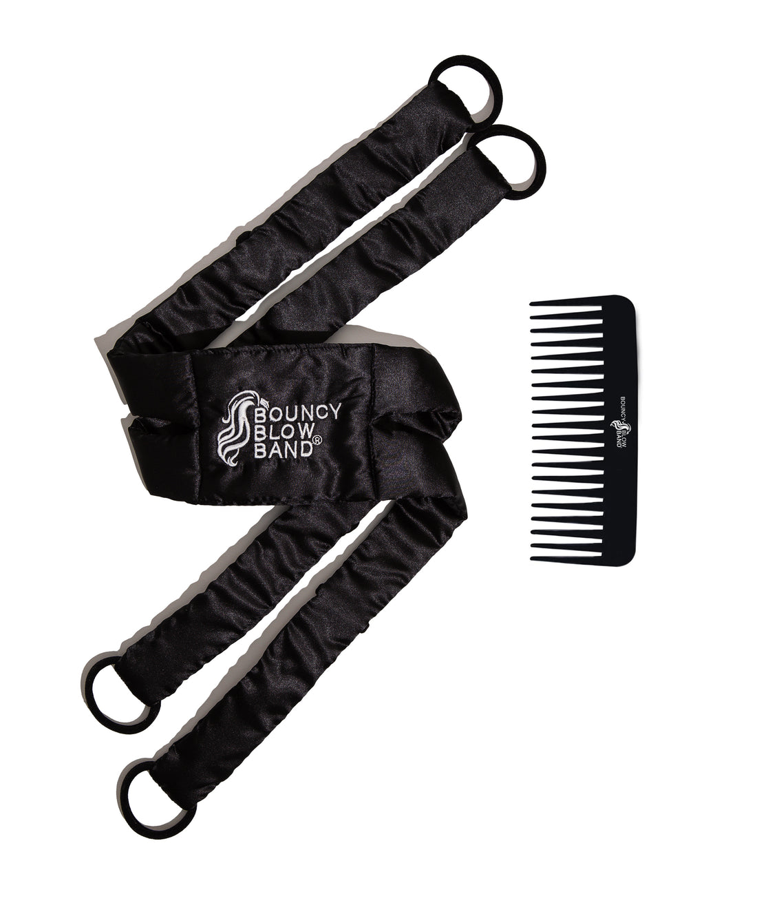 Heatless Curls & Comb Set by Bouncy Blow Band®-Black Satin