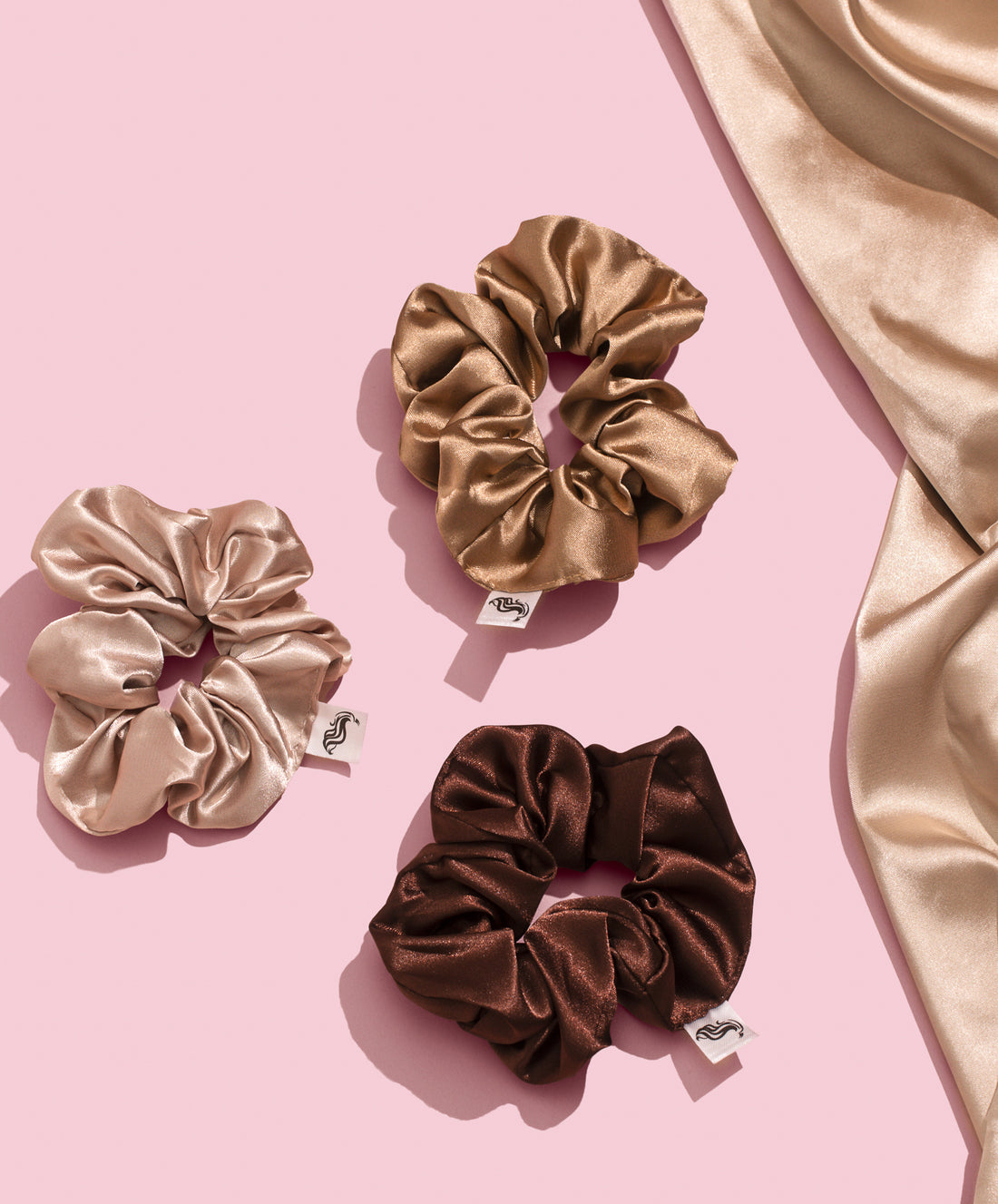 Satin Hair Scrunchies- Champagne &amp; Chocolate collection